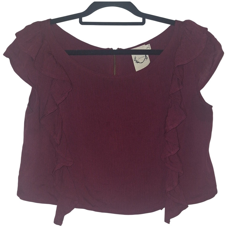 Sea Gypsie's Women's Size Large Burgundy Ruffle Blouse Boho Festival Whimsygoth
